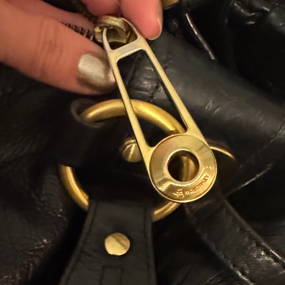 B. Makowsky Black embossed Leather Shoulder Bag with Gold Accents - Picture 6 of 8